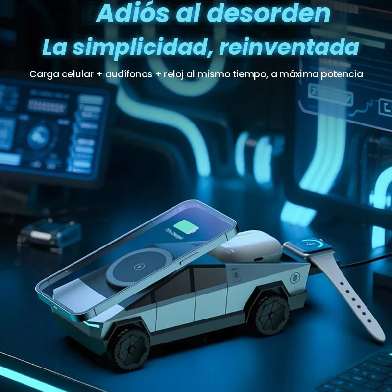 Cargador 3 en 1 Estilo Pickup Futurista con Luz LED